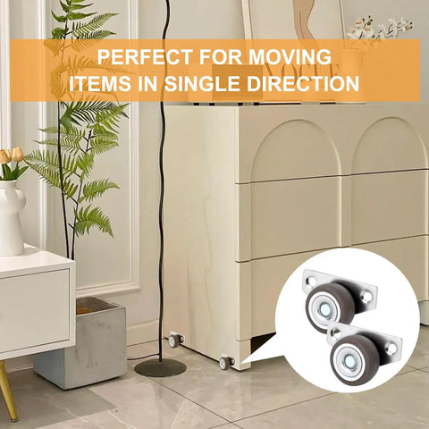 Rigid Side Mount Caster Wheels 1.25 Inch 4 Pack No Swivel With 8 Screws 35 Lb Capacity Per Caster installed on dresser