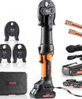 Beast 18V Electric Pipe Crimping Tool For Copper Pipes Half Inch Three Quarter Inch And One Inch ProPress Compatible Kit With 360 Degree Rotating Head Three Jaws Two 2Ah Batteries Fast Charger And Carrying Case displayed with accessories