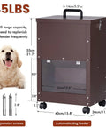 Rock Solid Gravity Dog Food Dispenser For Large Breed Pups 45 Lb Capacity Brown with dimensions and clear viewing window