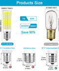 Comparison chart of Dimmable E17 LED Microwave Over Stove Bulb 7W 120V 6000K Daylight White with halogen bulb and bases.