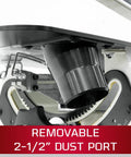 Removable 2-1/2 inch dust port on Heavy Duty 18 Inch Professional Scroll Saw for effective dust management.