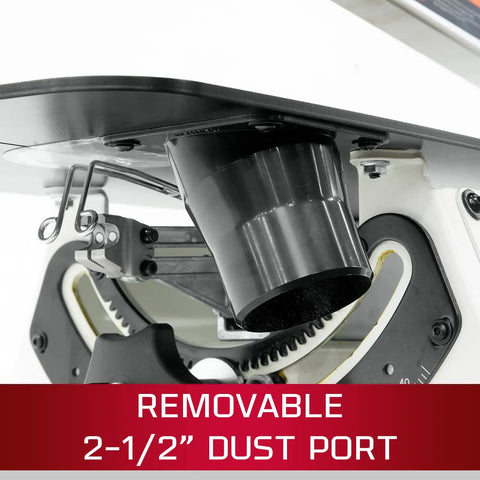 Removable 2-1/2 inch dust port on Heavy Duty 18 Inch Professional Scroll Saw for effective dust management.
