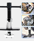 Heavy Duty Brake Caliper Tool For Cars And Trucks Piston Rewind Kit with pro grade 45 steel, shown installed on a vehicle brake.