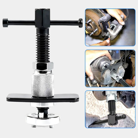 Heavy Duty Brake Caliper Tool For Cars And Trucks Piston Rewind Kit with pro grade 45 steel, shown installed on a vehicle brake.