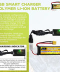 3S 11.1V 3000mAh 35C RC Battery With XT60 Plug And USB Charging Cable, smart charger and indicators displayed.