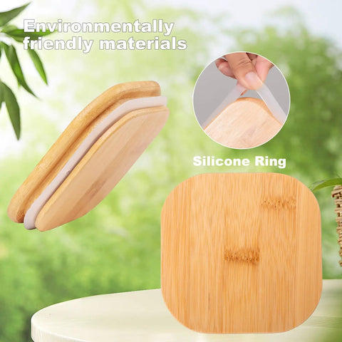 Bamboo lid with silicone ring for Airtight Glass Storage Jars Set Of 6 37 Oz Each With Bamboo Lids For Tea Coffee Flour Sugar Snacks Spices Candy And Cookies, Clear Square Canisters For Fresh Pantry Organization And Easy Access