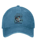 Front view of Lightweight Cyan Blue Fishing Hat For Men And Women, All Day Outdoors Cap With Adjustable Buckle featuring fishing design.
