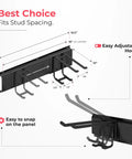 Beefy Garage Wall Organizer With Dual Layer Hooks, 48 Inch Carbon Steel Tool Rack, 300 Lb Capacity, side view with dimensions shown