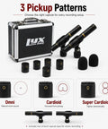 Stereo Pair XLR Pencil Condenser Microphones With Small Diaphragm Design And Omni Cardioid And Super Cardioid Capsules display
