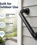 Rock Solid 12 Inch Matte Black Stair Handrail Wall Mounted Grip Aid For Indoor Outdoor Steps Porch Straight Up Safety Rail With Smooth Comfortable Tubular Handle For Elderly, waterproof matte black finish on outdoor railing.
