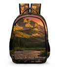 Golden Hour Creek Printed Unisex Backpack With Large Capacity Dope Everyday Carry for school travel hiking and commute.