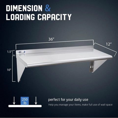 Heavy Duty Stainless Steel Wall Mount Shelf 12X36 Inch NSF Certified Rust Proof Storage Rack Legit Restaurant Kitchen Shelving With Kickass Durability