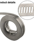 Super Cool Stainless Steel Hose Clamp DIY Kit With Adjustable Worm Gear Strap And Fasteners For Rust Proof Automotive Marine Pipe Repairs In Custom Silver Sizes coiled band close-up