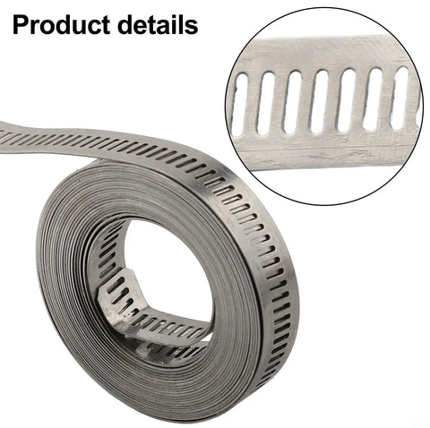 Super Cool Stainless Steel Hose Clamp DIY Kit With Adjustable Worm Gear Strap And Fasteners For Rust Proof Automotive Marine Pipe Repairs In Custom Silver Sizes coiled band close-up