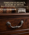Boss Level Vintage Bronze Cabinet Drawer Pulls With Genuinely Sweet Old School Scrollwork And A Heavy Duty Five Point Five Inch Drop Handle on dark drawer.