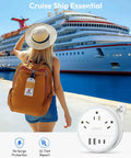 Hassle Free Travel Power Strip With Two Swift Usb C Ports, Ultra Compact Extension Cord for cruise ship essentials.