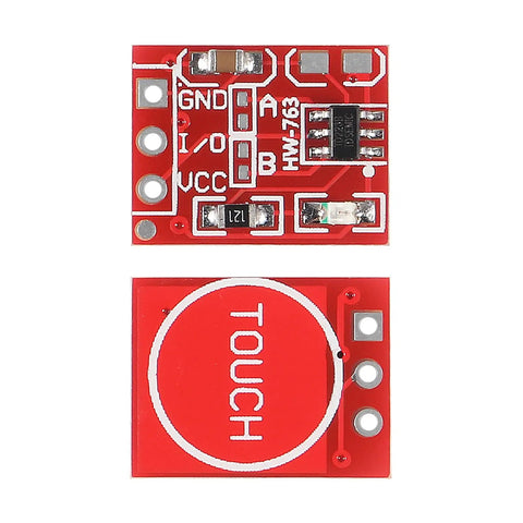 100 Pack TTP223 Capacitive Touch Switch Modules For Arduino And Raspberry Pi DIY Projects Self Lock Button Sensor 2.5V To 5.5V High Low Level Output Dope Build Ready, showing front and back view of red circuit boards