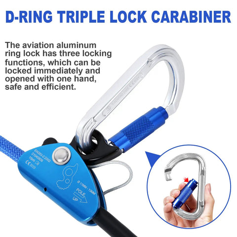 Half Inch Wire Core Flip Line For Tree Climbers And Arborists 10 Foot Length With Triple Lock Carabiner and Steel Swivel Snap