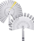 Steel feeler gauge set, two-piece with dual metric/imperial marks; includes 32-blade and 16-blade gauges.