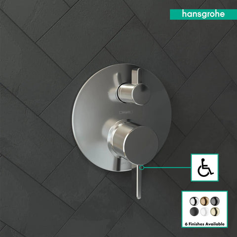Modern Pressure Balance Shower Valve Trim With Diverter In Chrome For Duo Outlets on dark tile wall