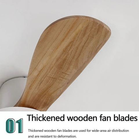 Close-up of thickened wooden fan blades for the Lysdianpu Nordic Indoor Ceiling Fan Light, showcasing durable material.