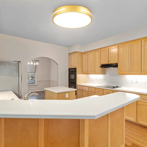 Close To Ceiling LED Flush Mount Light 12 Inch 24W With 5 CCTs Natural Light in a modern kitchen setting