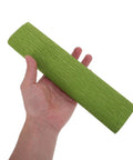 No Fuss Crepe Paper Flower DIY Kit With Stem Wire Tape And Glue Sticks For Easy Peasy Paper Flower Creations Classroom Crafts And Beautiful Floral Bouquets For Beginners green crepe paper roll in hand