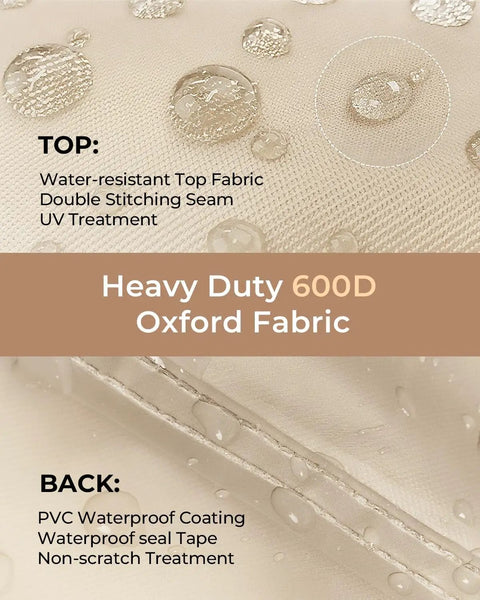 Close-up of 600D Oxford fabric with waterproof coating and stitching, highlighting material of 3 Piece Patio Furniture Covers Set For Outdoor Chairs And Loveseat Waterproof Heavy Duty 600D Oxford Fabric With UV Protection And Windproof Design No Fuss All Weather Protection
