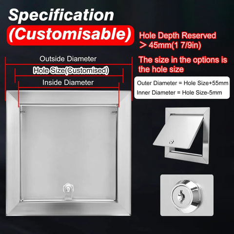 Rock Solid Stainless Steel Access Panel With Reliable Lock For Plumbing And Utility Walls Rust Proof Build custom size specifications diagram.