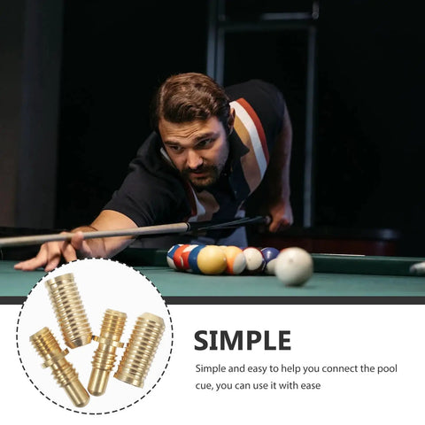 Heavy Duty Copper Billiard Cue Joint Screws 2 Sets Built Like A Tank used by a player on a pool table with balls.