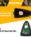 Shark Fin Antenna Cover bottom view showing base fit for specific Kia, Hyundai models with illustration of compatible base design