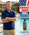 Slick UV Dye Kit For Finding Pool Leaks In Inground And Above Ground Pools Spa Or Hot Tub Plug Those Holes Fast With No Sweat Precision And High Contrast Glow next to smiling pool professional.