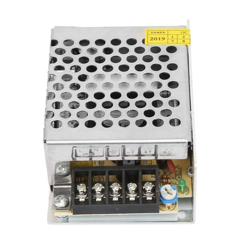 Heavy Duty 12V 2A DC Switching Power Supply Driver for Industrial Equipment and LED Home Lighting Aluminum Alloy Case, Rust Resistant, Durable Build, Reliable Performance, A Real Workhorse for Tough Environments. Front view of metal-cased 12V 2A DC power supply with screw terminals