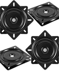 Heavy Duty 6.25 Inch Bar Stool Swivel Plate Set For Chairs, Durable Cold Rolled Steel, black swivel plates shown at angle, 4 pack