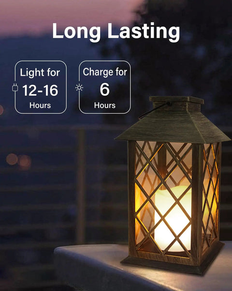 Outdoor Solar Lanterns 2 Pack 14 Inch Waterproof LED Hanging Lights With Flickering Flameless Candle For Garden Patio Table Decor