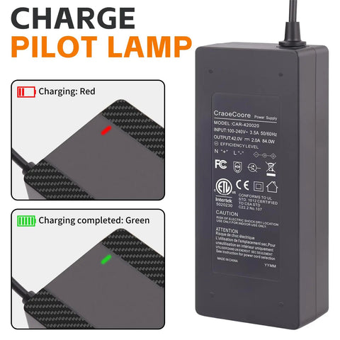 5 In 1 Electric Scooter Charger For 36V Li-Ion Batteries, 42V 2A Universal Fast Charger With charge indicators red green