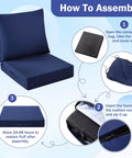 Outdoor Chair Cushions Set Twenty Four By Twenty Four Inch Deep Seat And Twenty Five By Twenty Two And A Half Inch Back Cushion Waterproof Fade Resistant Navy Blue assembly instructions