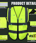 10 Pack Reflective Safety Vests With Pockets And Zipper, fluorescent green with 2-inch reflective strips, breathable fabric