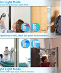 5-In-1 Wireless Door Alarm Chime With LED Lights And Welcome Doorbell showing color light modes and nighttime security features