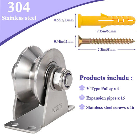 Tough As Nails V Groove Wheel Pulley Block Machined From 304 Stainless Steel For Hella Quiet Diy Home Gyms And Sliding Gates with included screws.