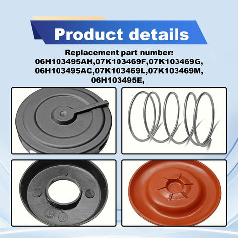 Pleoos PCV valve diaphragm cover repair kit, 4-piece: gray diaphragm cover, metal coil spring, black mounting ring, red housing