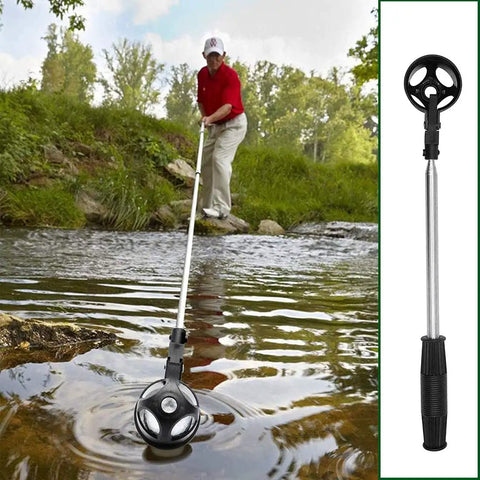 Golfer using Stainless Telescopic Golf Ball Retriever With Ball Release No Bending Over Putter Grabber Golf Accessories in water