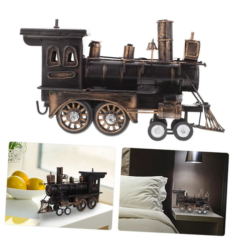 Vintage Steam Locomotive Model Sculpture for Desk Decor and Living Room, Retro Train Figurine displayed on desk and nightstand