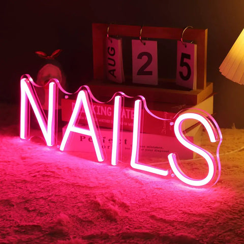 LED Neon Nail Sign Pink Lights For Nail Spa Beauty Salon Studio USB Powered 5V Dimmer Switch 15.75 Inch Indoor Wall Art Decor