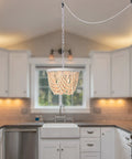Plug In Wood Beaded Chandelier With 20 Foot Hanging Cord 3 Light Boho Farmhouse Ceiling Fixture For Bedrooms Rustic White Metal Finish