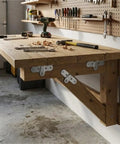 Dead Simple Install Iron Folding Table Hinge Chicken Beak Furniture Hardware For Storage And Craft Projects Rock Solid Metal Bracket on a workbench.