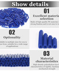Go To Hardware Package With Two Hundred Expanding Plastic Screw Anchors For Concrete And Drywall Installations Lock Tight Heavy Duty Grip Fits Standard Wall Screws Easy Setup In Blue, blue PE anchors piled together.