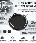 Four Pack Wheel Center Caps Silver Finish Snap In Rim Hub Covers Heavy Duty Abs Composite Beat The Rust Roll In Style Street Fresh Upgrade Fits Sedans Suvs And Trucks 60Mm Outer Diameter Fit close-up of off-road wheel cap with integrated snap system.