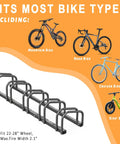 Five Bike Floor Rack For Garage Storage Heavy Duty Bicycle Stand For Indoor Outdoor Use Fits 22 To 28 Inch Wheels