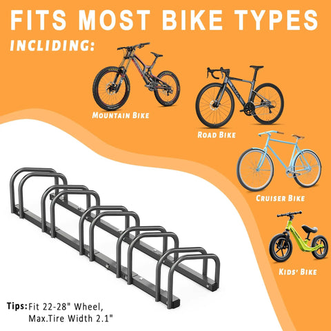 Five Bike Floor Rack For Garage Storage Heavy Duty Bicycle Stand For Indoor Outdoor Use Fits 22 To 28 Inch Wheels